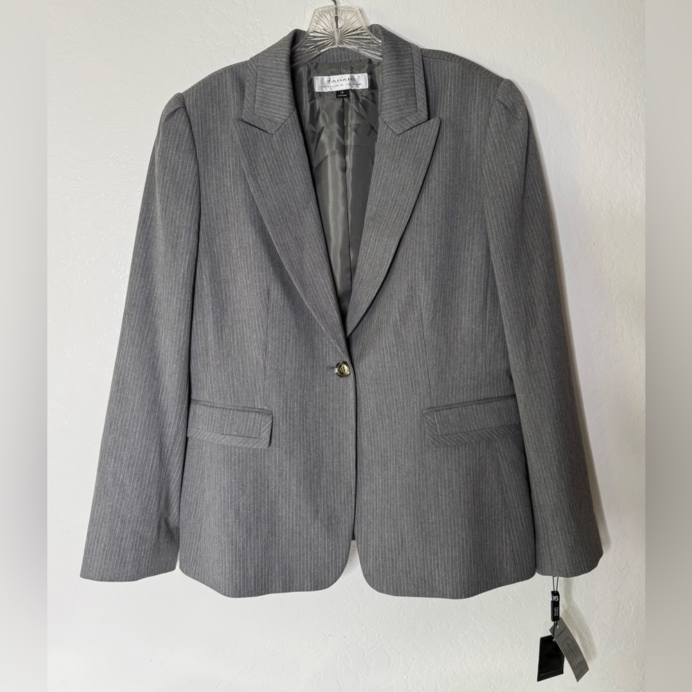 Tahari ASL Women’s Size 16 Gray Blazer Lined One Button Business Office Work New